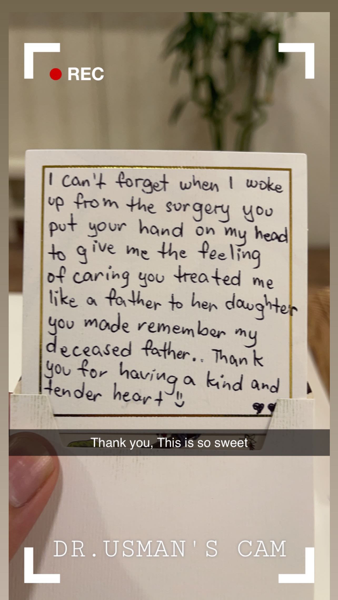 Patient message to Dr. Usman — screenshot from Instagram
