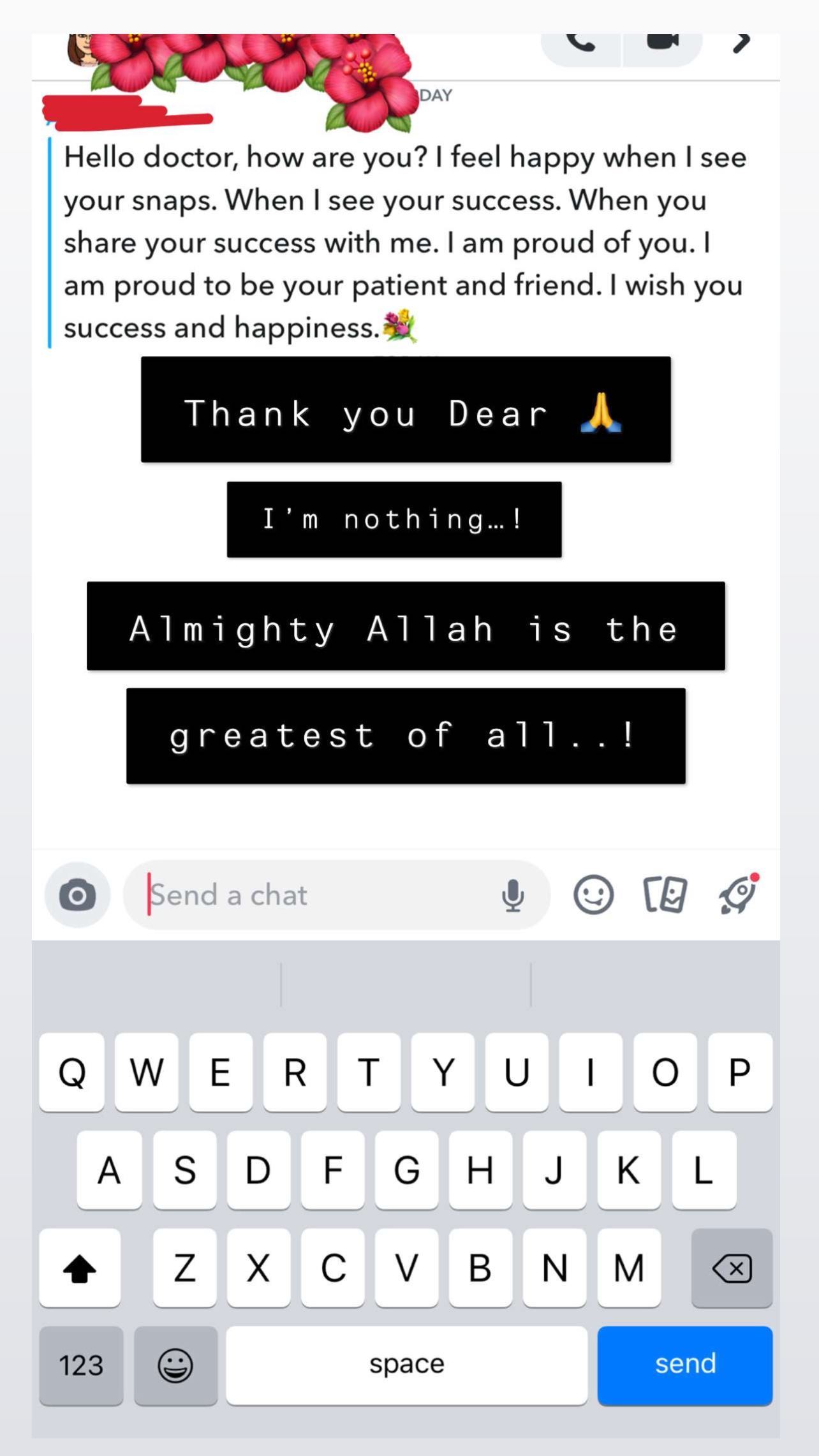 Patient message to Dr. Usman — screenshot from Instagram